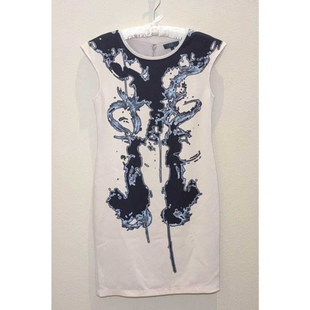 McQueen Abstract Print Cap Sleeves Above Knee Dress
